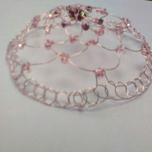 Load image into Gallery viewer, Garnet crystals and light pink glass beads  on rose gold kippah for womanh