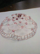 Load image into Gallery viewer, Rose gold wre kppah with garnet crystals and pink glass beads