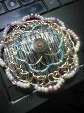 Load image into Gallery viewer, Best of Both Worlds Beaded Wire Kippah Pink and Blue Yarmulke MADE TO ORDER ORGINAL SOLD AT CRAFT SHOW