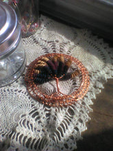 Load image into Gallery viewer, Copper Tree of Life with woode beading shown on lace tablecloth (not included) wth jars in upper left corner