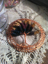 Load image into Gallery viewer, Beaded Copper Wire Kippah Autumn Mix Tree of Life Woman Yarmulke with wooden beading