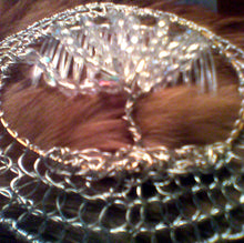 Load image into Gallery viewer, Crystal and Silver tol kippah on orange hair