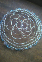 Load image into Gallery viewer, Silver and blue beaded wire kippah on wooden desk