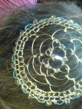 Load image into Gallery viewer, Silver and blue beaded kippah on hair