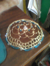 Load image into Gallery viewer, Malkhut Shekhinah Kippah, Gold and Blue Yarmulke, Lightweight Wire Kippah with Beading