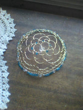 Load image into Gallery viewer, Malkhut Shekhinah Kippah, Gold and Blue Yarmulke, Lightweight Wire Kippah with Beading
