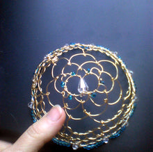 Load image into Gallery viewer, Malkhut Shekhinah Kippah, Gold and Blue Yarmulke, Lightweight Wire Kippah with Beading