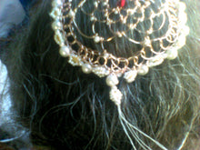 Load image into Gallery viewer, MADE TO ORDER  Cherry Blossom Kippah Rose Gold Beaded Wire Yarmulke w miniature pearls and burgundy crystals plus repurposed beads