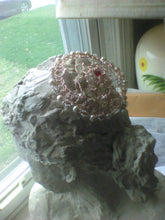 Load image into Gallery viewer, MADE TO ORDER  Cherry Blossom Kippah Rose Gold Beaded Wire Yarmulke w miniature pearls and burgundy crystals plus repurposed beads