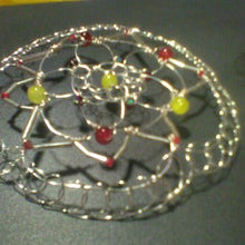 Load image into Gallery viewer, Daffodil yellow and tulip inspired colors of Czech glass beads on  silver bugle beads and silver wire.form this nature inspired kippah.