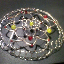 Load image into Gallery viewer, Daffodil yellow and tulip inspired colors of Czech glass beads on  silver bugle beads and silver wire form this nature inspired kippah.