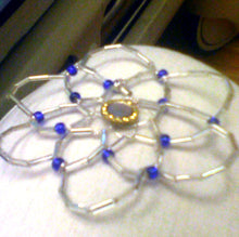 Load image into Gallery viewer, Joyful Morning Kippah Silver and Blue  w Vintage Button