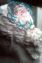 Load image into Gallery viewer, Teal and Burgundy Crystal Kippah on Bust