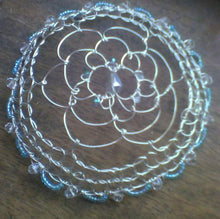 Load image into Gallery viewer, Silver and Blue crystal Kppah on wooden desk