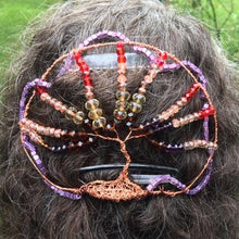 Load image into Gallery viewer, An oval shaped tree of Life kippah for women with autumn colors.  Copper/multi.
