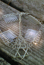 Load image into Gallery viewer, This is a woman's yarmulke patterned after a circlet and made from silver wire and featuring a Jewish Star made from silver bugle beads, with silver wire crochet.
