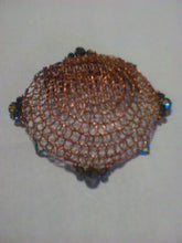 Load image into Gallery viewer, Copper wire kippah with iridescent vintage glass beads in shades of brown and blue