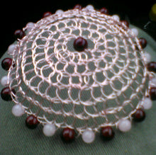 Load image into Gallery viewer, Made To Order: Rose Gold Kippah for Woman with Dark Pink and Light Pink Beading