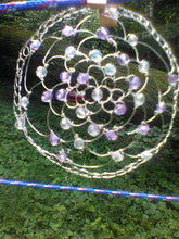 Load image into Gallery viewer, lavender and crystal beaded wire kippah hanging from laundry line