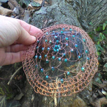 Load image into Gallery viewer, Dark Brown and Teal Yarmulke for Woman, Peacock Kippah MADE TO ORDER