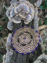 Load image into Gallery viewer, Sapphire and Gold  Kippah, Beaded Wire Yarmulke for Woman