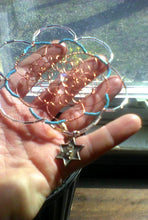 Load image into Gallery viewer, SOLD OUT AT CRAFT SHOW Copper and Blue Beaded Wire Flower Kippah with Repurposed Star Charm