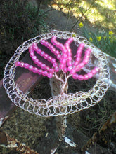 Load image into Gallery viewer, MADE TO ORDER: Pink Tree of Life Kippah with rose gold wire and pink crystals