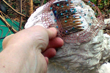 Load image into Gallery viewer, Dark Brown and Teal Yarmulke for Woman, Peacock Kippah MADE TO ORDER