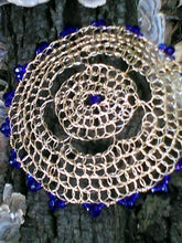 Load image into Gallery viewer, Sapphire and Gold  Kippah, Beaded Wire Yarmulke for Woman