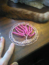 Load image into Gallery viewer, MADE TO ORDER: Pink Tree of Life Kippah with rose gold wire and pink crystals