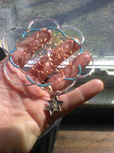 Load image into Gallery viewer, SOLD OUT AT CRAFT SHOW Copper and Blue Beaded Wire Flower Kippah with Repurposed Star Charm