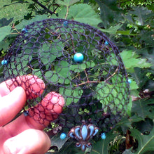 Load image into Gallery viewer, Black wire kippah with turquoise beading and turquoise fleur-de-lis charm