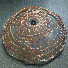 Load image into Gallery viewer, Copper Renaissance style  kippah for woman, with pink and purple seed bead mix