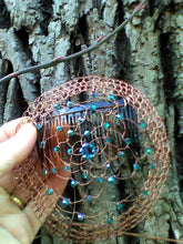 Load image into Gallery viewer, Dark Brown and Teal Yarmulke for Woman, Peacock Kippah MADE TO ORDER