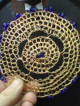 Load image into Gallery viewer, Sapphire and Gold  Kippah, Beaded Wire Yarmulke for Woman