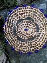 Load image into Gallery viewer, Sapphire and Gold  Kippah, Beaded Wire Yarmulke for Woman