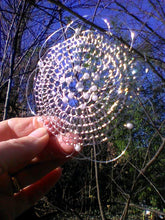 Load image into Gallery viewer, silver, pearl and crystal flower kippah with blue sky