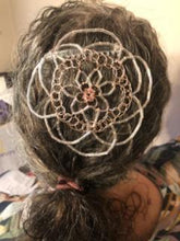 Load image into Gallery viewer, Close-up of a beaded wire kippah or yamulke on a person&#39;s head
