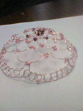 Load image into Gallery viewer, Rose gold wre kppah with garnet crystals and pink glass beads
