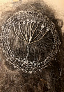 Silver Wire Tree of Life Hanukkiyah Kippah with Crystals
