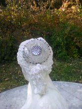 Load image into Gallery viewer, Mermaid Shimmer Kippah with vintage silver button and rainbow beads
