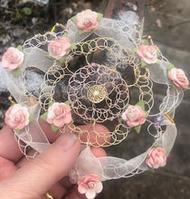 Load image into Gallery viewer, Winter Rose Kippah wire kippah for woman, beaded yarmulke,
