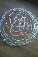 Load image into Gallery viewer, Silver and blue beaded wire kippah on wooden desk
