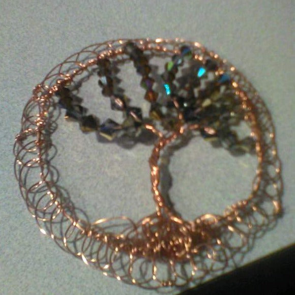 Shiny Copper Tree of Life with  sparkly amber crystals