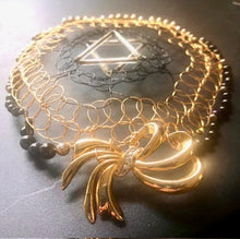 Load image into Gallery viewer, Black, gold and silver beaded wire kippah with repurposed gold and crystal pin
