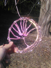 Load image into Gallery viewer, A hand holds the TOL kippah, which is shown on a living tree branch
