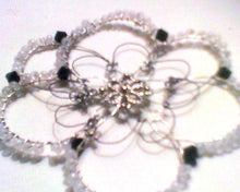 Load image into Gallery viewer, Silver Flower Focal on silver wire with black crystals  and frosted Czech glass crystals
