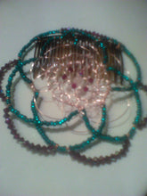 Load image into Gallery viewer, Teal and Burgundy Crystal Renaissance Kippah Headcovering with rose quartz focal
