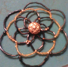 Load image into Gallery viewer, Lightweight Black and Gold Beaded Wire Kippah with Gold Button
