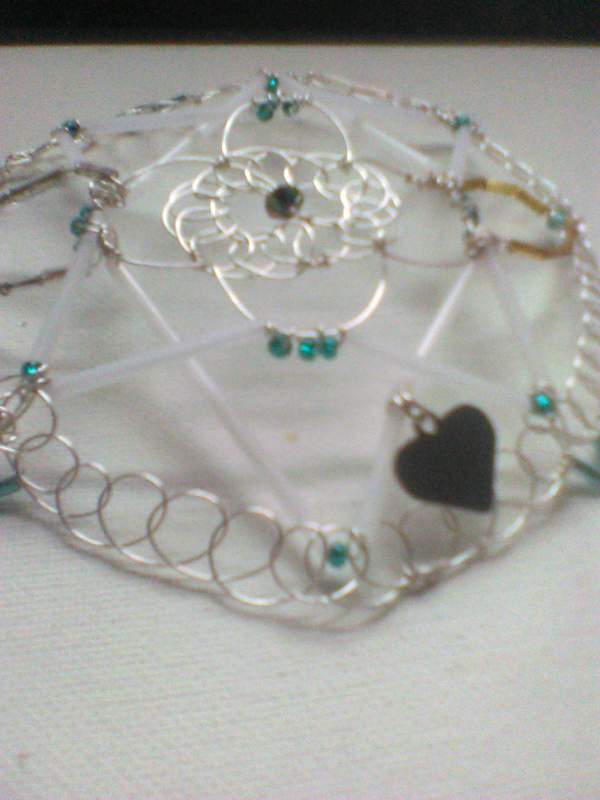 The Healed Heart Mandala Kippah made with repurposed  and leftover beads and a heart charm